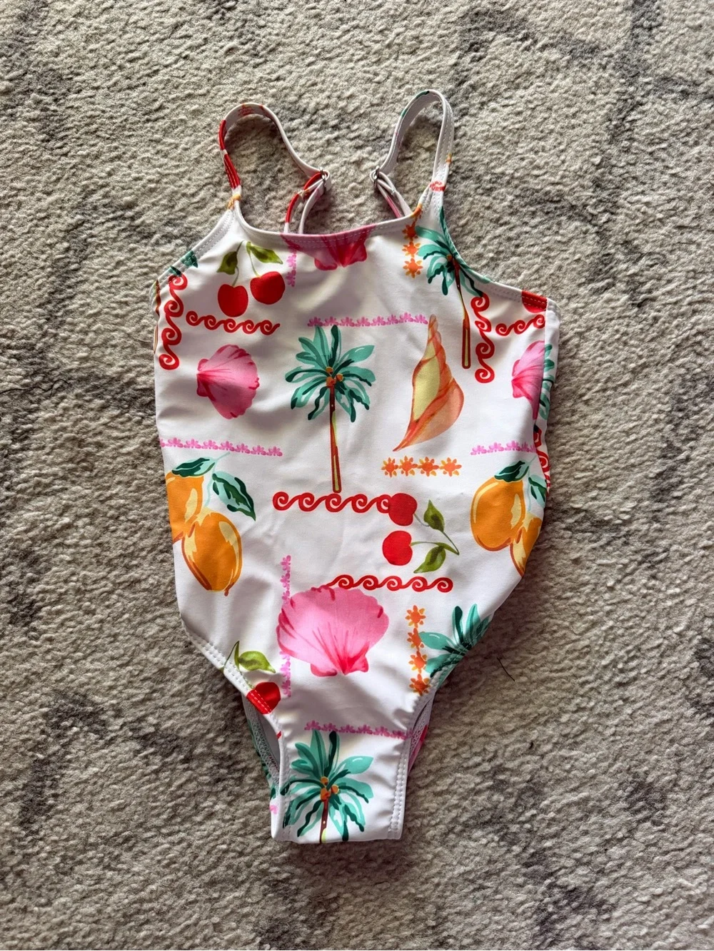 Kids White Tropical Print One-Piece Swimsuit